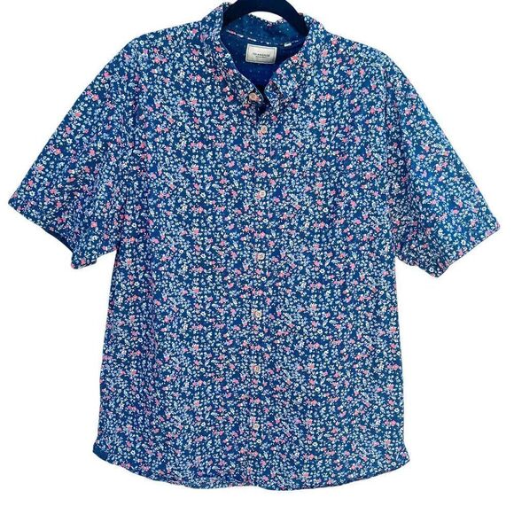 7 Diamonds Blue Short Sleeve Button Up Memories Live Floral Shirt Size XXL - Picture 1 of 5